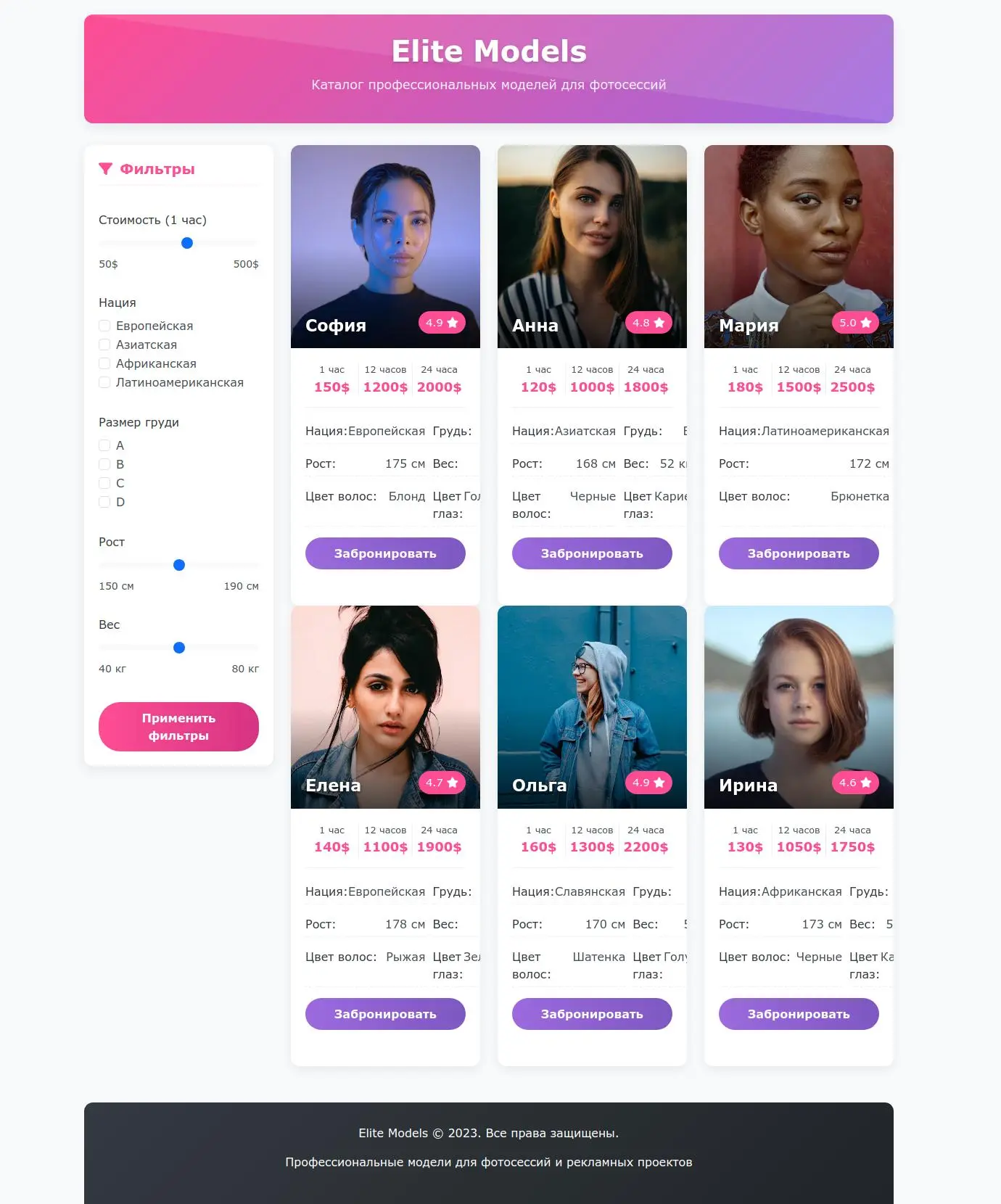 Elite Models — HTML шаблон